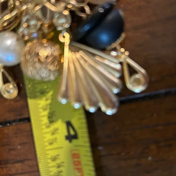 Vintage Gold Black Dangle Earrings Faux Pearl Geometric Retro Runway Chandelier - Picture 16 of 16